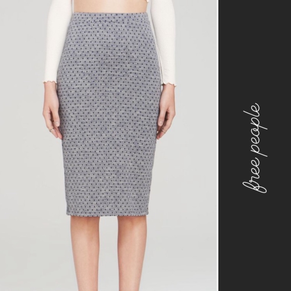 🏝️ Free People Lost in Dots Blue Polka Dots Midi Skirt Heather Gray • XS